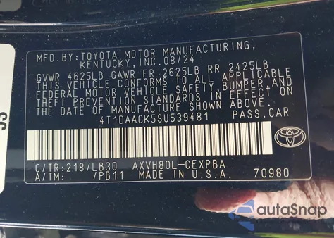 2025 Toyota Camry Xse z USA, uszkodzony, nr VIN 4T1DAACK5SU539481